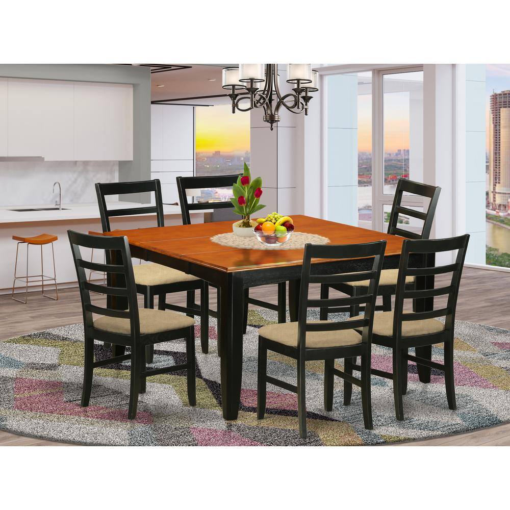 Back. East West Furniture - PARF7-BLK-C 7 Pc formal Dining room set-Square Dining Table with Leaf and 6 Dining Chairs - Black & Cherry.