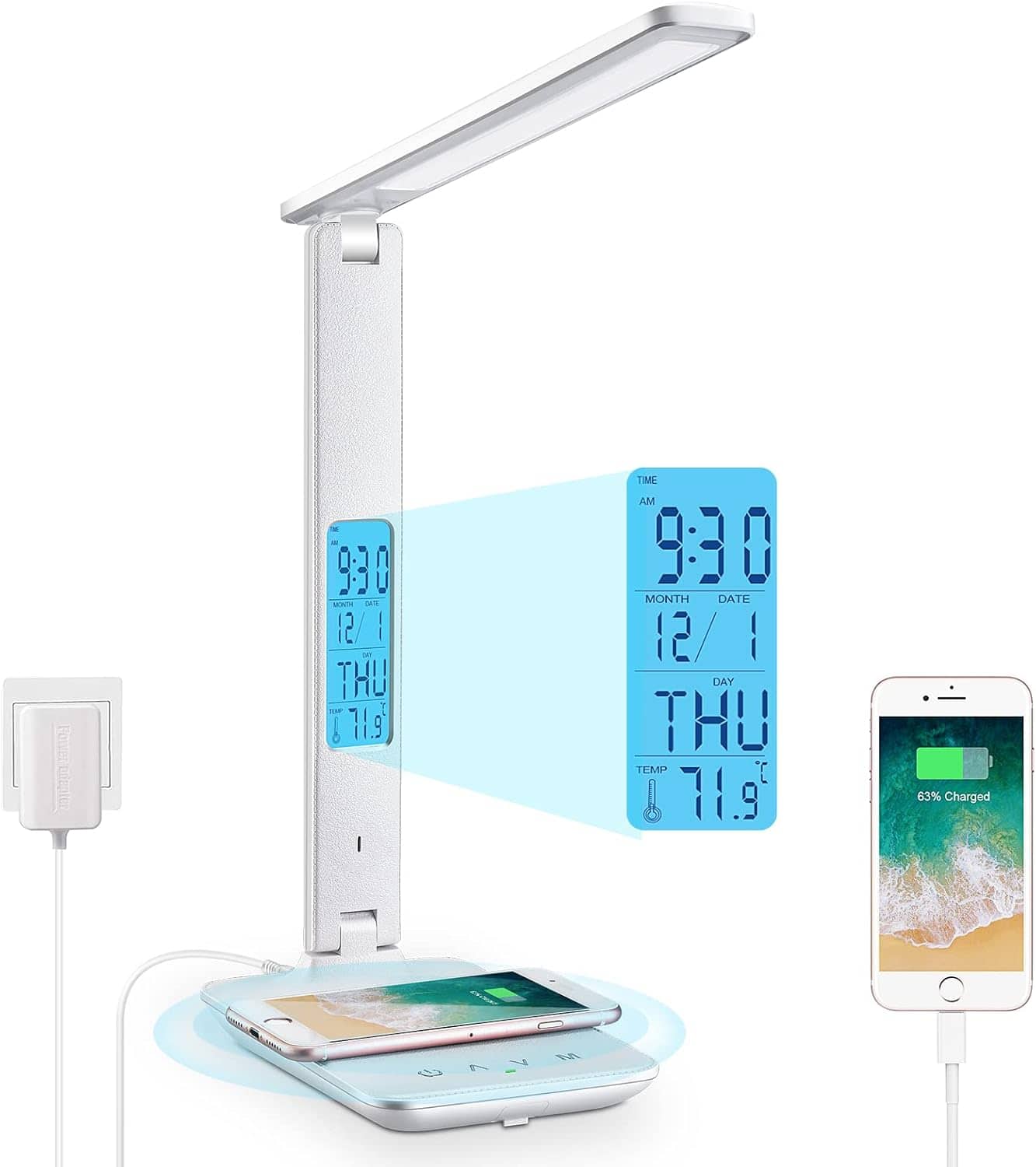 The Best Inks - Desk Lamp Table Lamp Wireless USB Smart with Charger Charging Port Clock Lamps Home Office College - White