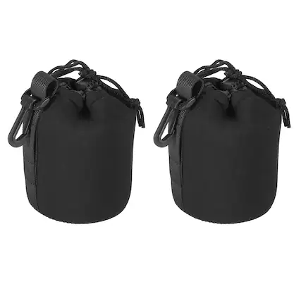 Front. Unique Bargains - Camera Lens Bag, 2pcs 3.3"x5.5" Drawstring Pouch with Thick Neoprene for DSLR Lens, Water Coffee Cups - Black.