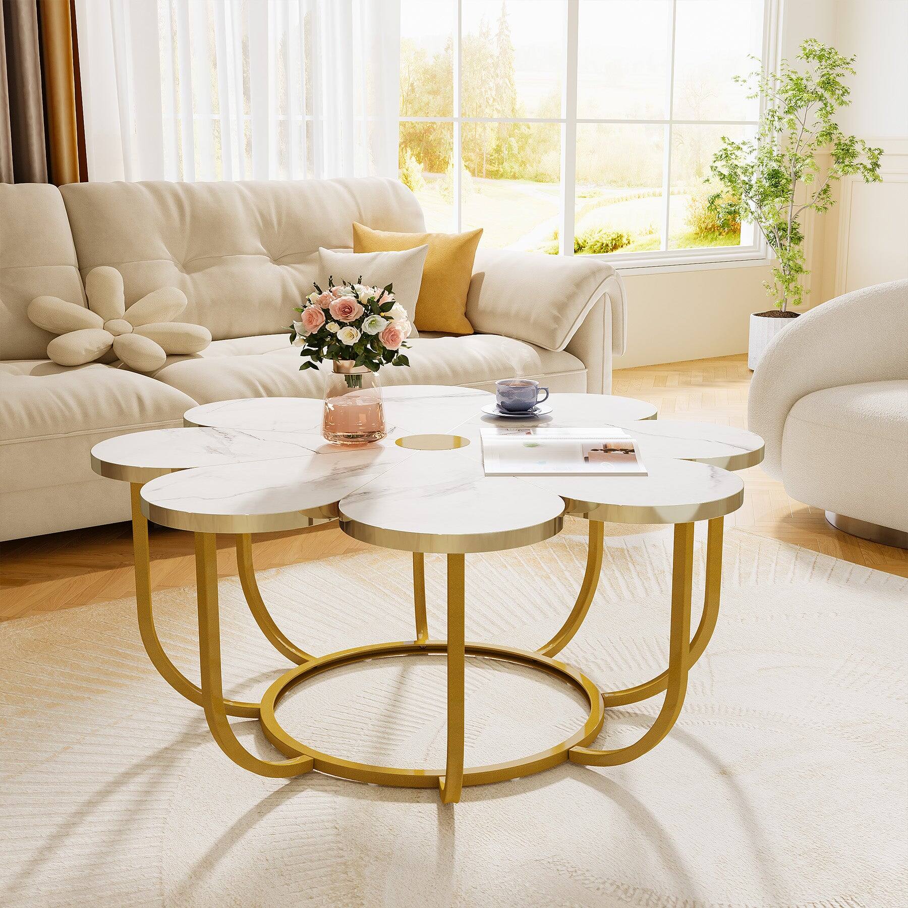 Alt View 3. Tribesigns - Modern Coffee Table with Metal Frame and Adjustable Feet for Books, Drinks and Everyday Essentials - White.