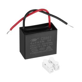Unique Bargains - 4uF CBB61 Ceiling Fan Capacitor, AC 450V 2 Wires with Terminal Blocks for Pump Motor Generator Blower - Black