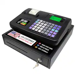 CR180 Steel Cash Register with Coin Drawer, 6,800 PLUs, 60 Departments