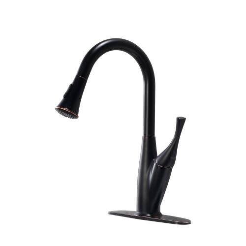 Front. Lordear - Oil-Rubbed Bronze Kitchen Faucet with Pull Out Spraye - Oil-Rubbed Bronze.