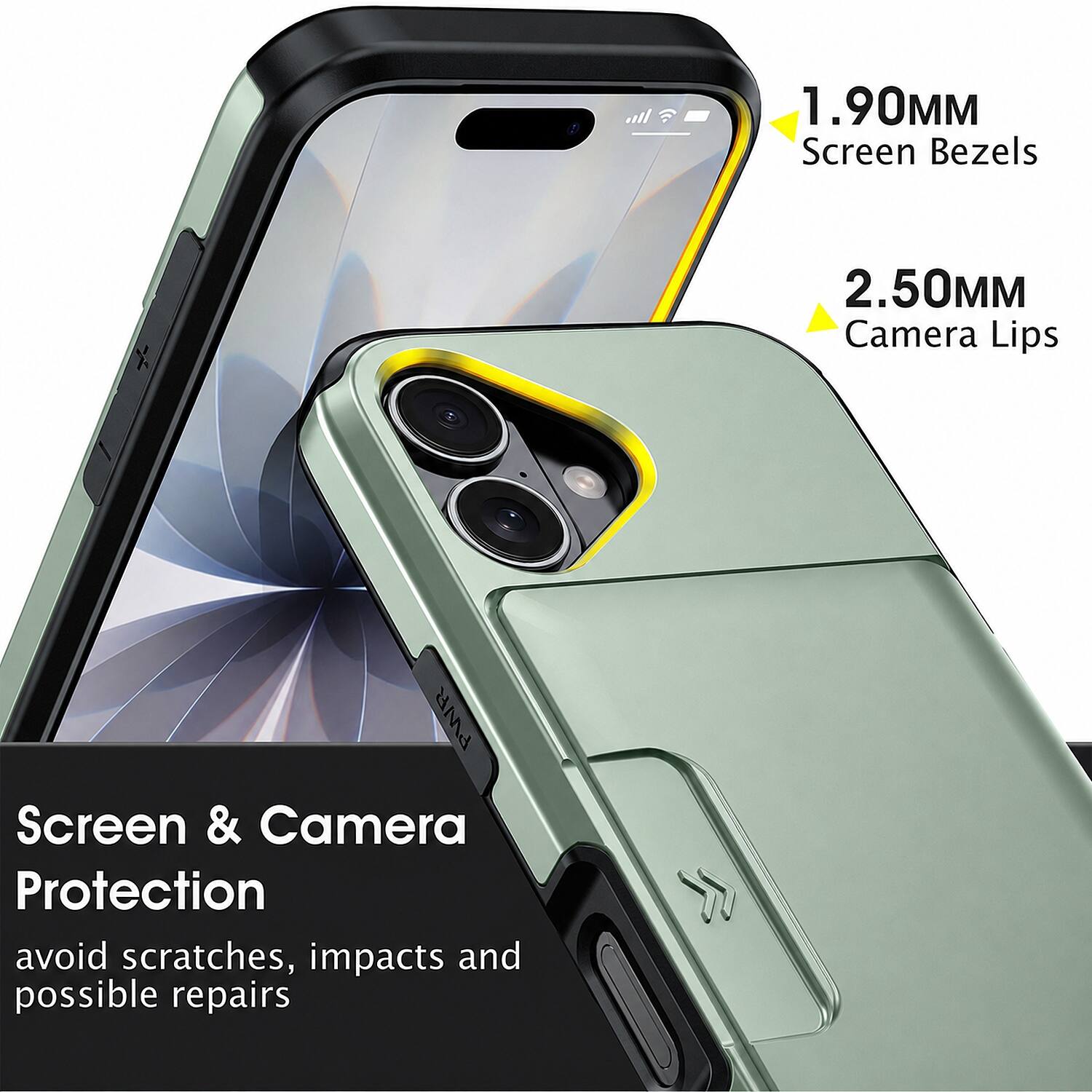 1.90MM Screen Bezels  
2.50MM Camera Lips  
Screen & Camera Protection  
avoid scratches, impacts and possible repairs