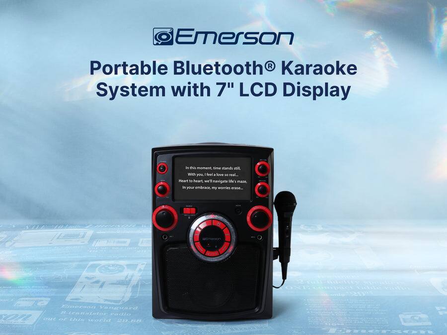 Emerson Portable Bluetooth® Karaoke System with 7" LCD Display

In this moment, time stands still,
With you, I feel a love so real.
Heart to heart, we'll navigate life's maze,
In your embrace, my worries erase...

Emerson Vanguard S-transistor radio
Out of this world 29.88