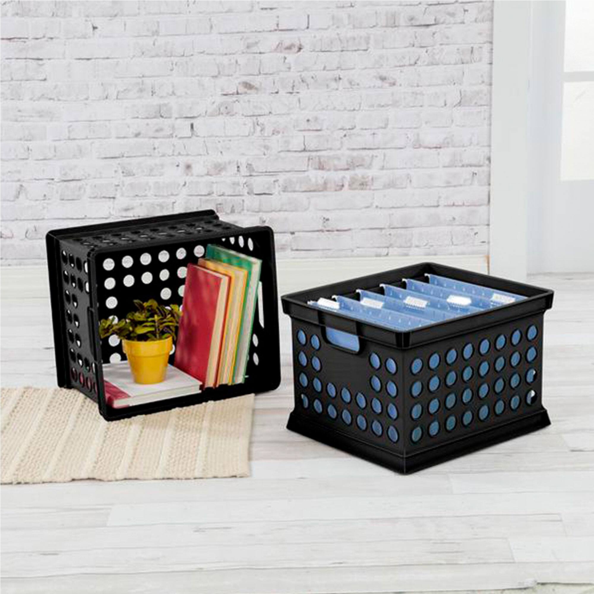 Alt View 3. Sterilite - Sterilite Stackable Plastic Storage Open Crate Bin Organizer Box, Black (6 Pack) - Black.