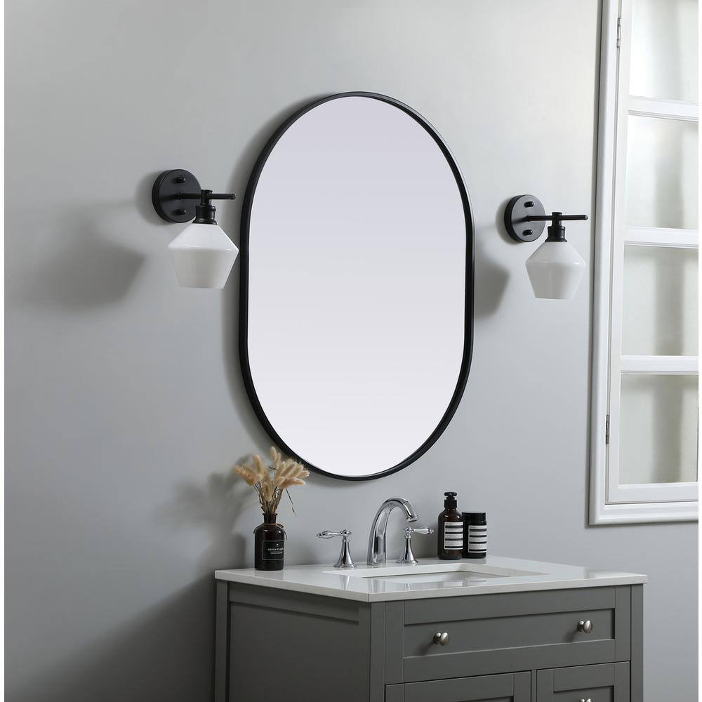 Alt View 6. Elegant Decor - Metal Frame Oval Mirror 27x36 Inch in Black - Black.
