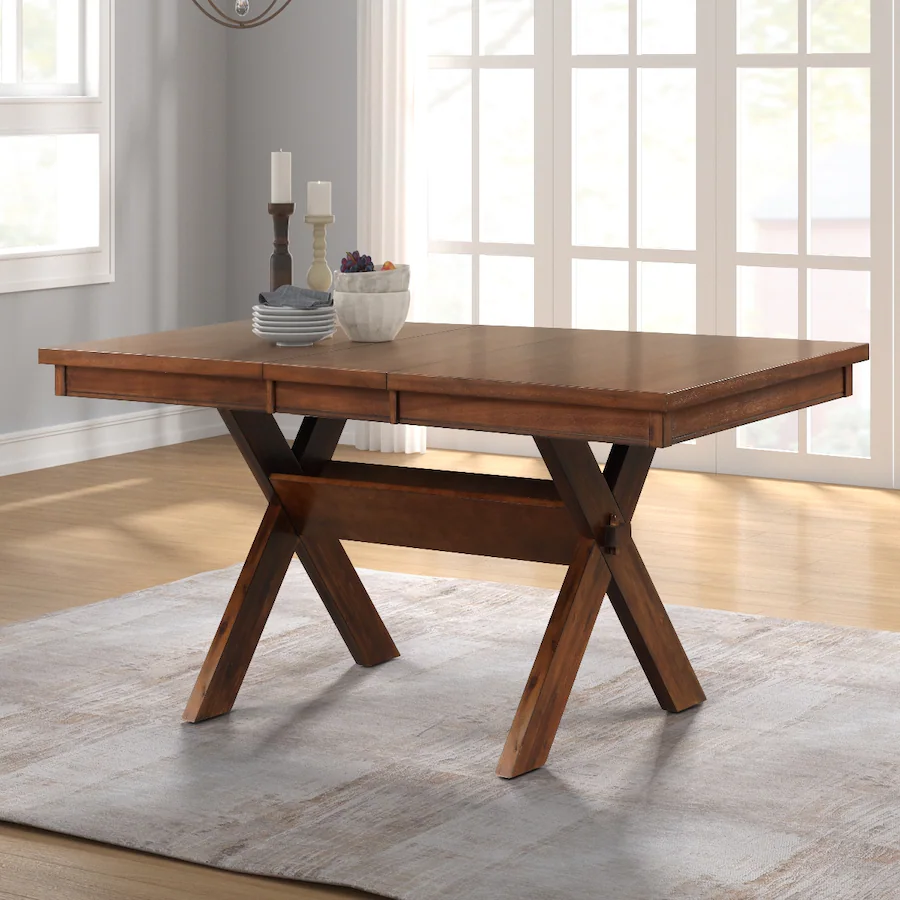 Wood Retangular Table Loheer Extendable Dining Table, Dark Rectangular Wood Table with 18 ...