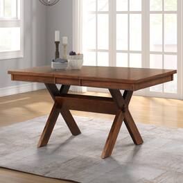 Loheer - Extendable Dining Table, Dark Rectangular Wood Table with 18 Inch Leaf - Hazelnut