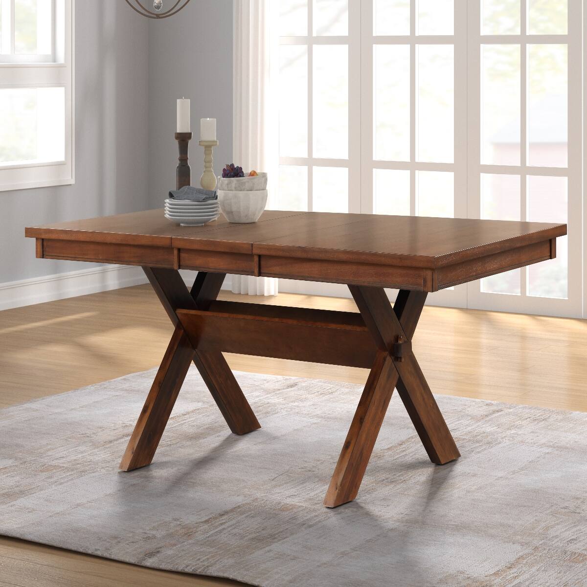 Loheer Extendable Dining Table, Dark Rectangular Wood Table with 18 ...
