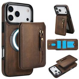 Dteck - for Apple iPhone 17 Pro Max Detachable Wallet Case,2 in 1 PU Leather Shockproof Cover with Zipper Card Holder & Stand - Brown