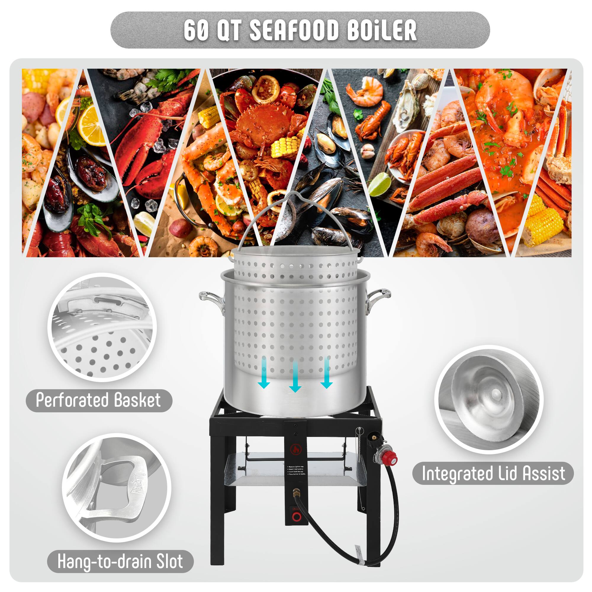 60 QT SEAFOOD BOILER

- Perforated Basket
- Integrated Lid Assist
- Hang-to-drain Slot