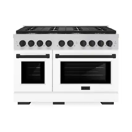 Front. ZLINE - 48 in. Wide 8 Burner Autograph Paramount Double Oven Dual Fuel Freestanding Range with White and Black Accents - White.