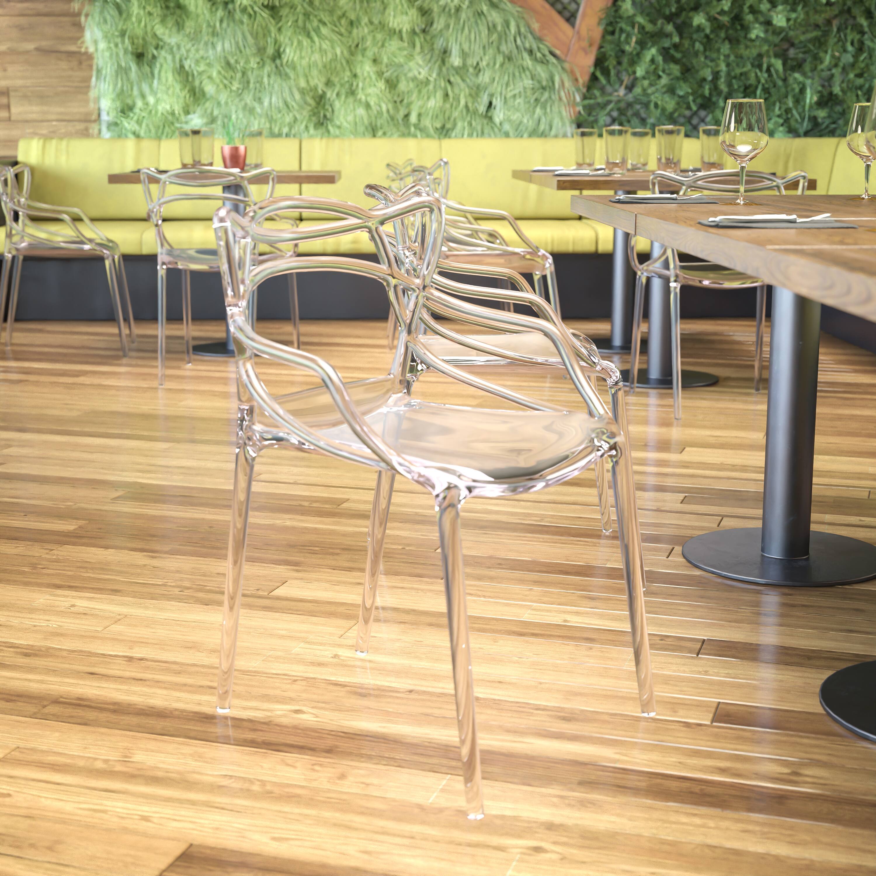 Alt View 1. Emma + Oliver - Transparent Fluid Style Stacking Side Chair - Clear.