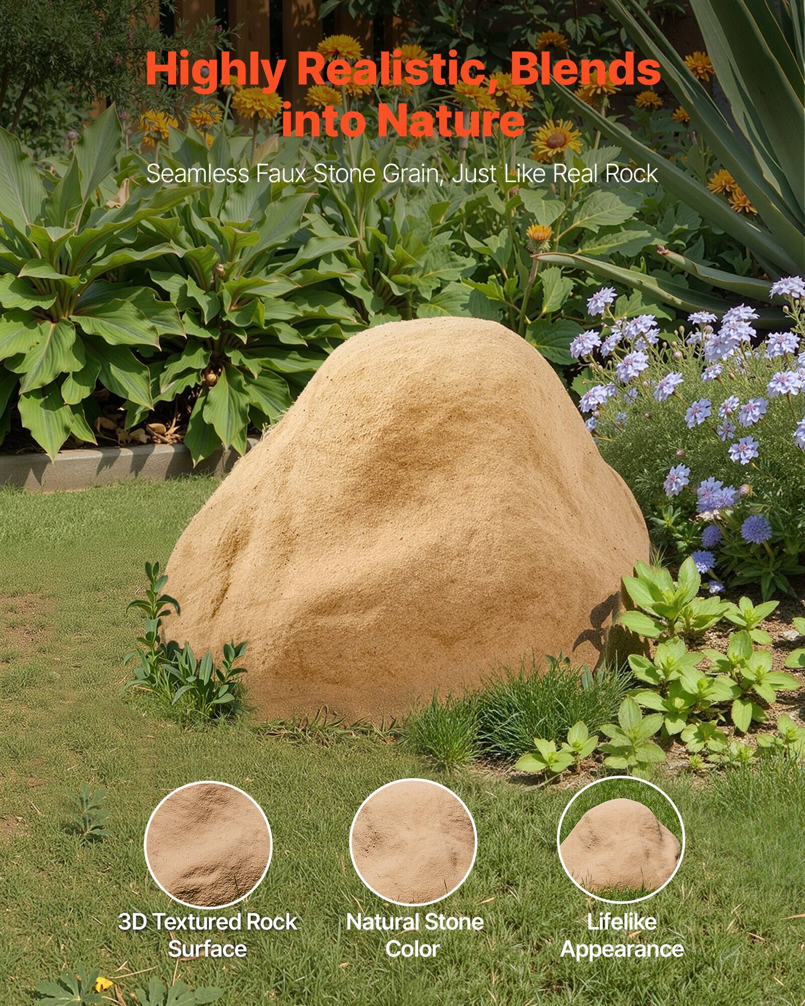 Highly Realistic, Blends into Nature  
Seamless Faux Stone Grain, Just Like Real Rock  

3D Textured Rock Surface  
Natural Stone Color  
Lifelike Appearance