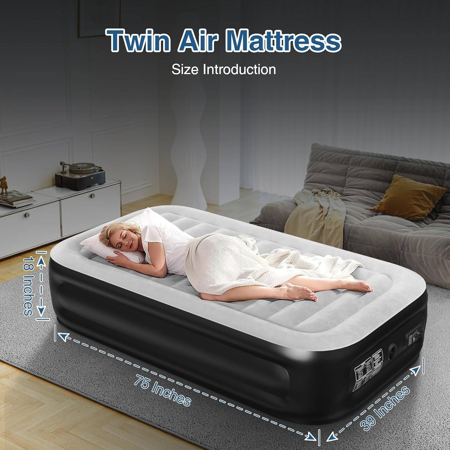 Twin Air Mattress  
Size Introduction  

18 Inches  
75 Inches  
39 Inches