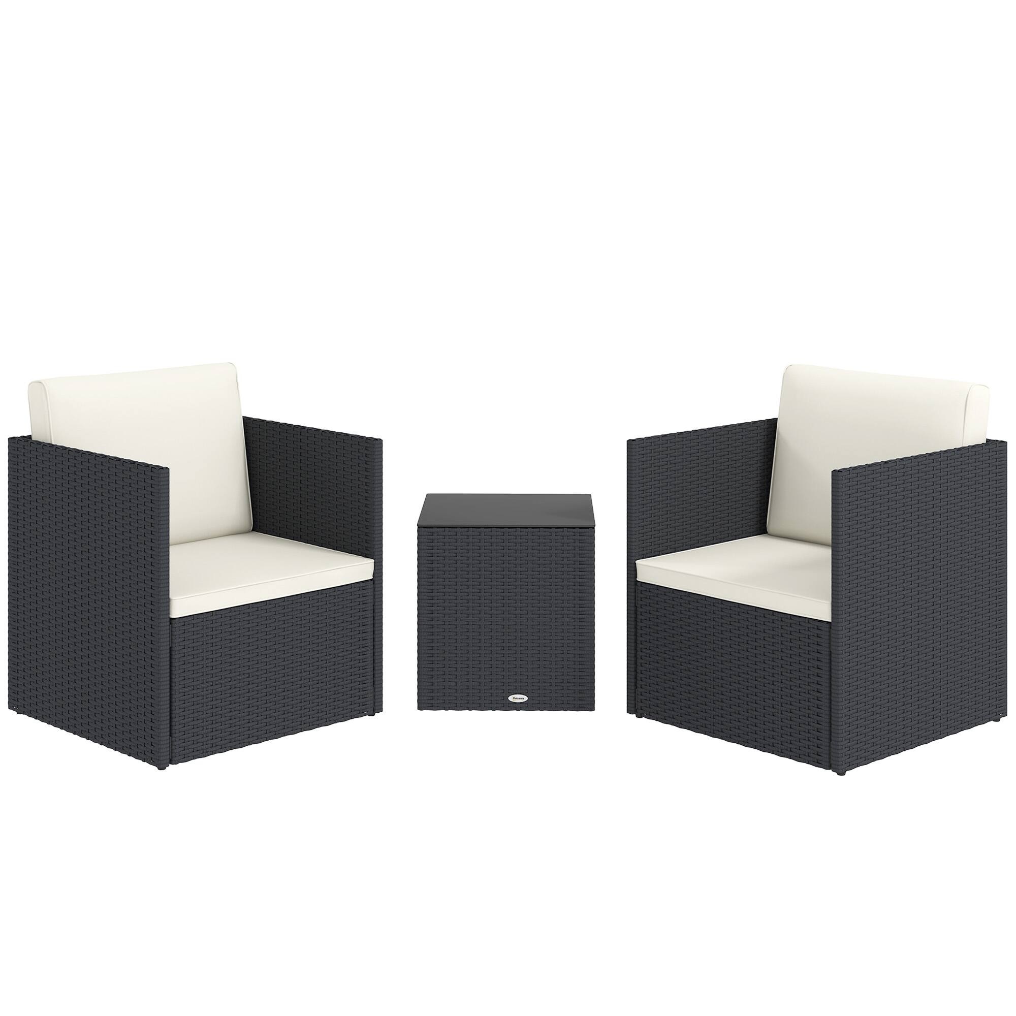 Outsunny - 3 Piece Patio Furniture Set, Folding Outdoor Wicker Bistro Set with Washable Cushions, Adjustable Feet - Black