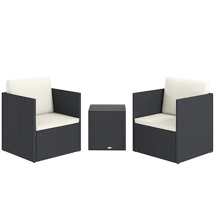 Front. Outsunny - 3 Piece Patio Furniture Set, Folding Outdoor Wicker Bistro Set with Washable Cushions, Adjustable Feet - Black.