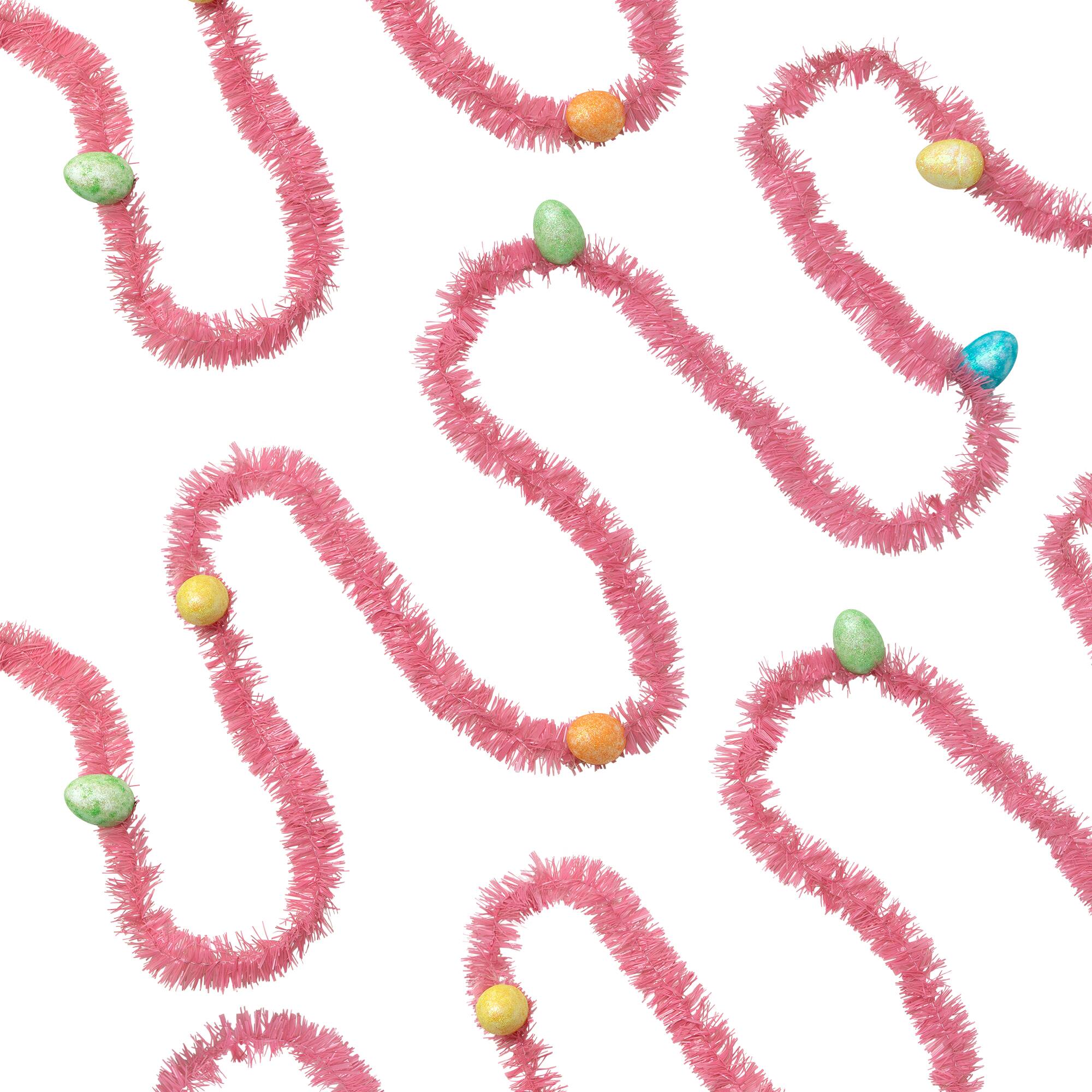 Alt View 2. Northlight - 25' Tinsel Garland with Easter Eggs - Pink - Pink.