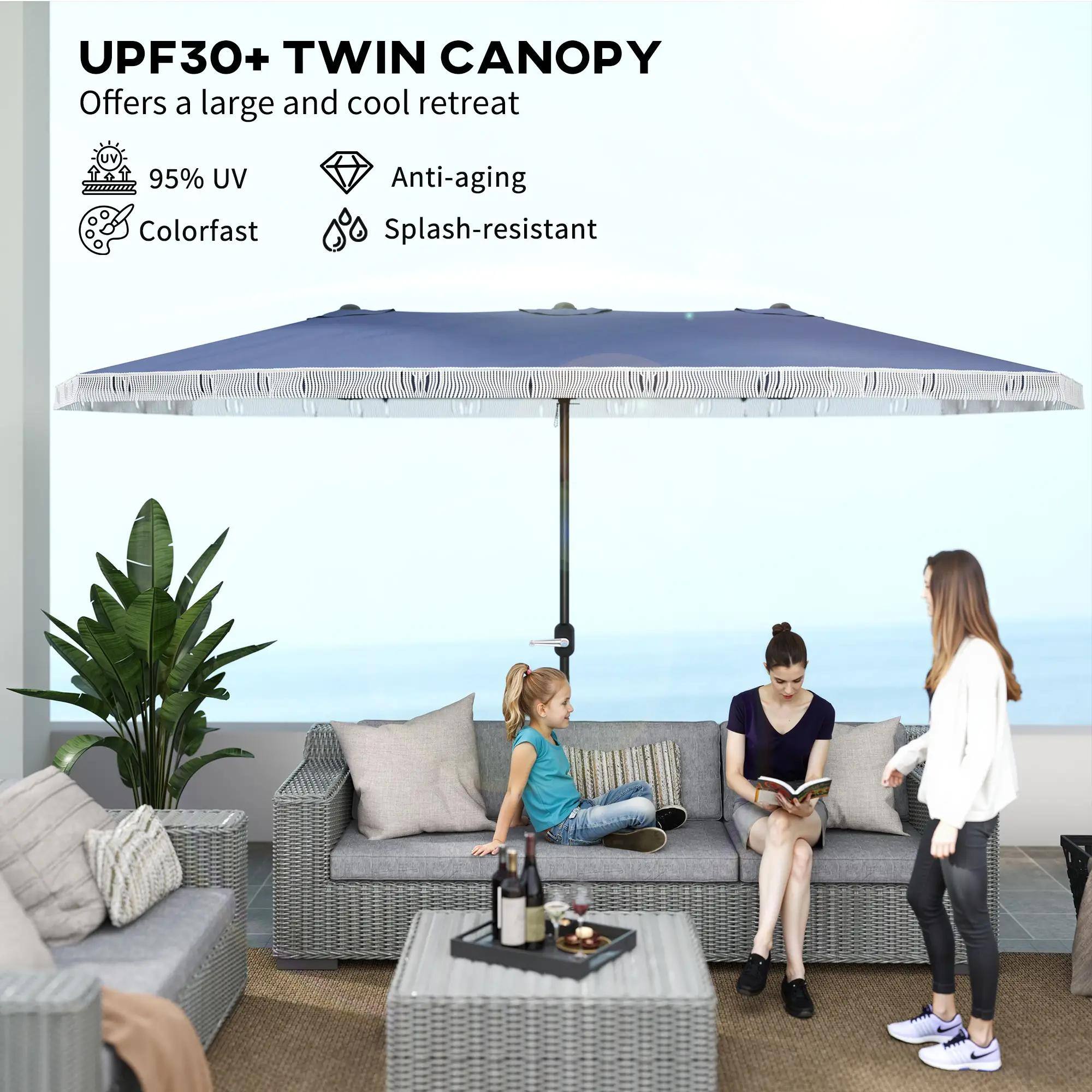 UPF30+ TWIN CANOPY  
Offers a large and cool retreat  

- 95% UV  
- Colorfast  
- Anti-aging  
- Splash-resistant