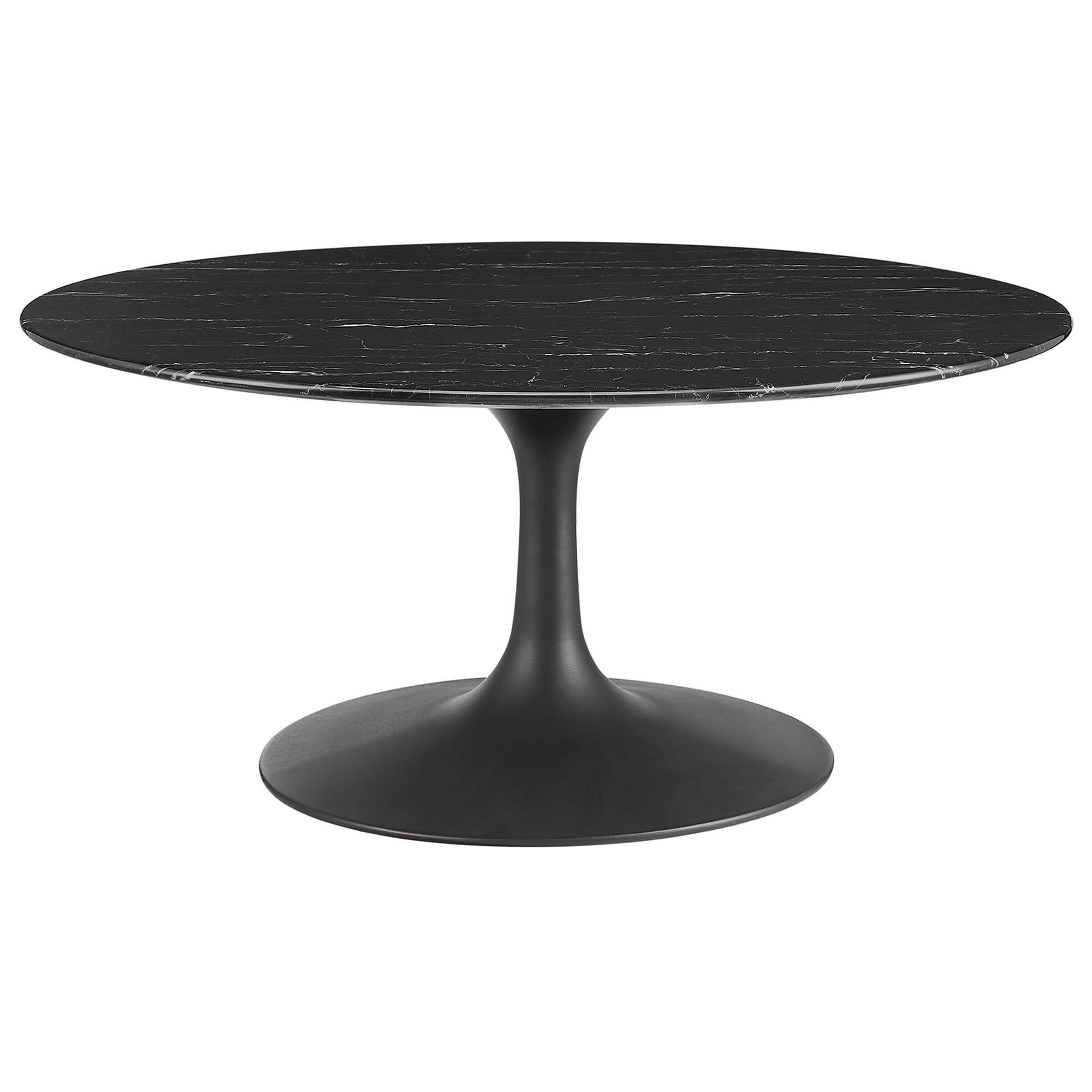Angle. Modway - Lippa Round Artificial Marble Coffee Table - Black Black.
