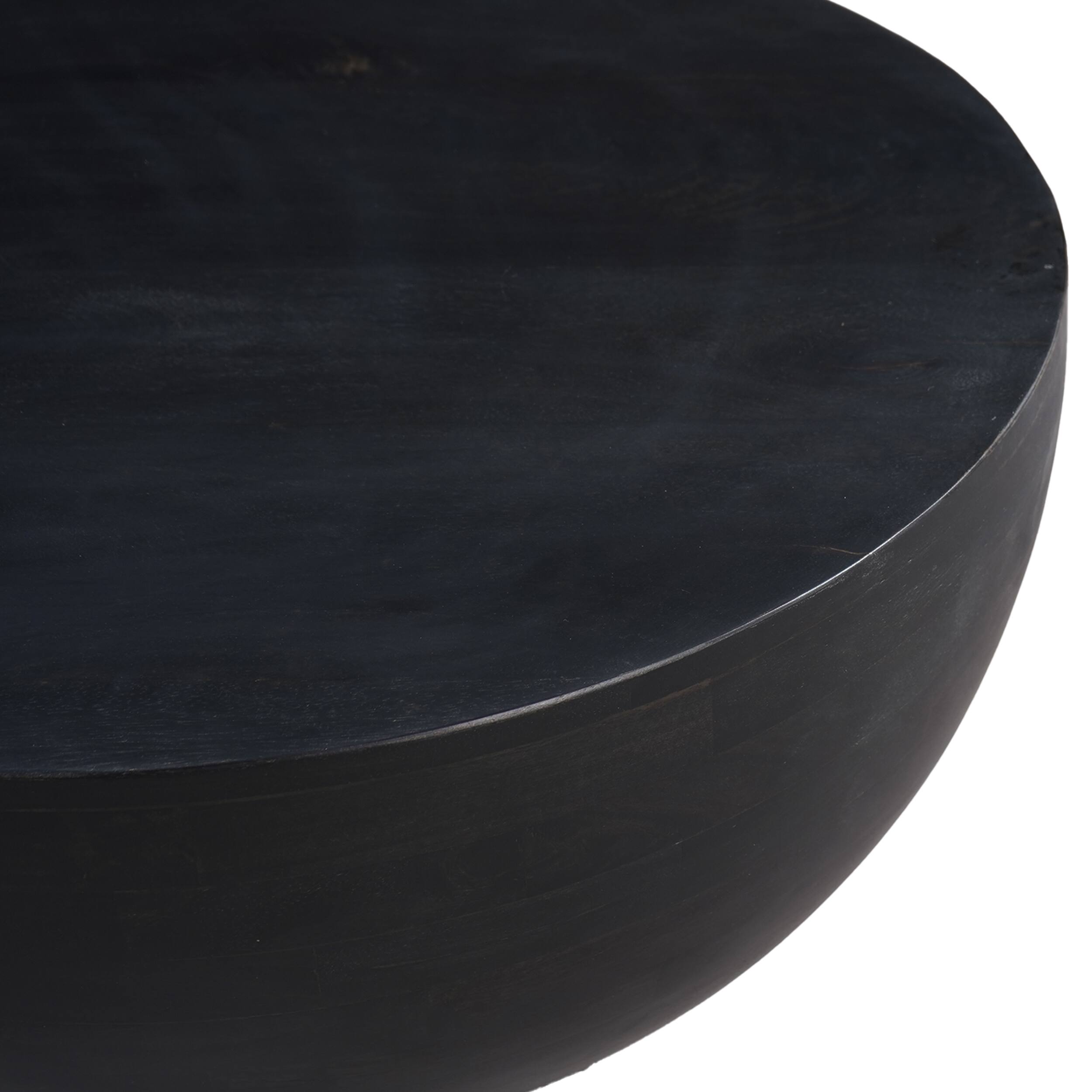 Alt View 4. Manhattan Lane - 30 Inch Modern Art Coffee Table, Round Drum Shape, Solid Mango Wood - Black.