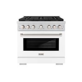 ZLINE - 36" Paramount Dual Fuel Range with 6 Burners and Convection Oven (SDR-WM-36) - Satin Steel/White Matte