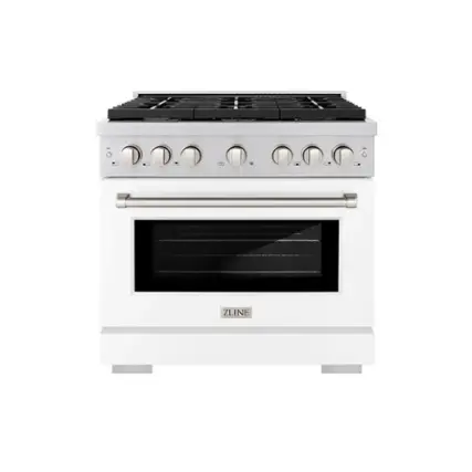 Front. ZLINE - ZLINE 36" Paramount Dual Fuel White Matte Door Range w/ 6 Burners & Convection Oven (SDR-WM-36) - White.