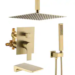 Boyel Living - Ceiling Mount Single-Handle 1-Spray Tub and Shower Faucet with 12 in. Fixed shower head (Valve Included) - Brushed Gold