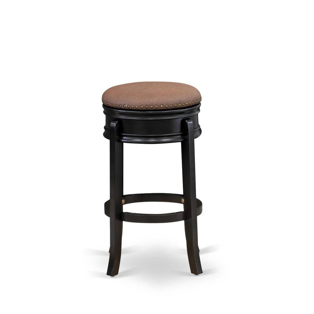 Left. East West Furniture - AMS030-112 Stunning Stool Counter Height- Backless Stool with Round Shape - Brown Roast PU leather Seat and 4 Real Wood - Brown Roast.