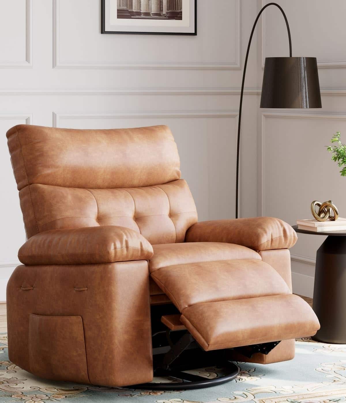 Babevy - 37.4" Oversized Manual Recliner with Heat and Massage, 360 Swivel Recliner Chair 26.7" Seat with Cup Holder - Brown
