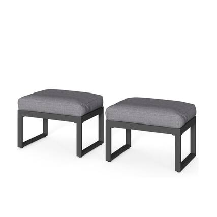Front. Mondawe - Set of 2 26" Aluminum Patio Ottomans Footrests with Cushions - Black+Grey.