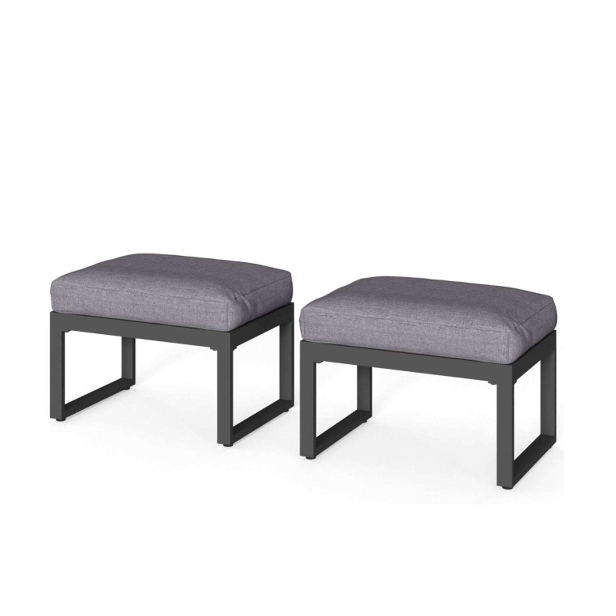 Front. Mondawe - Set of 2 26" Aluminum Patio Ottomans Footrests with Cushions - Black+Grey.