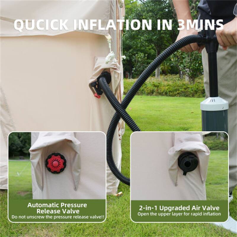 QUICK INFLATION IN 3MINS

Automatic Pressure Release Valve
Do not unscrew the pressure release valve!!

2-in-1 Upgraded Air Valve
Open the upper layer for rapid inflation