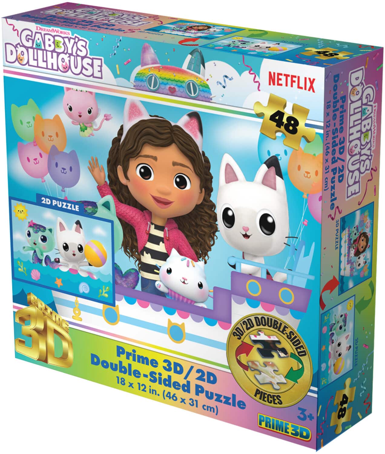 PopMarket - Gabby's Dollhouse contains 48pc 18x12 in 3D/2D Double-Sided Puzzle - COLLECTIBLES - Multicolor