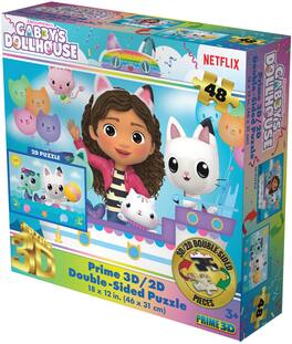 PopMarket - Gabby's Dollhouse contains 48pc 18x12 in 3D/2D Double-Sided Puzzle - COLLECTIBLES - Multicolor