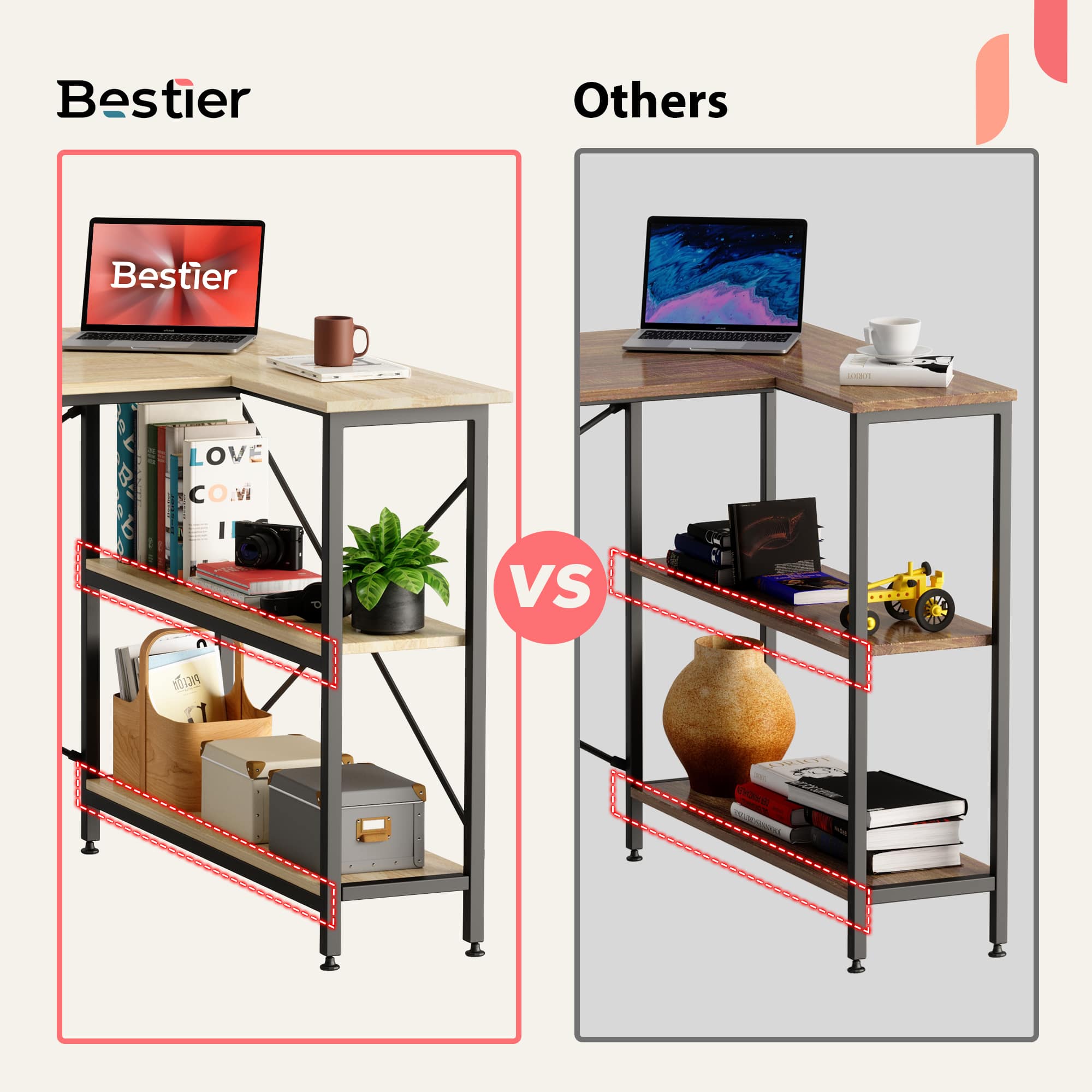 Bestier Small L-Shaped Corner Gaming Desk With Storage Shelves 55" Wide ...