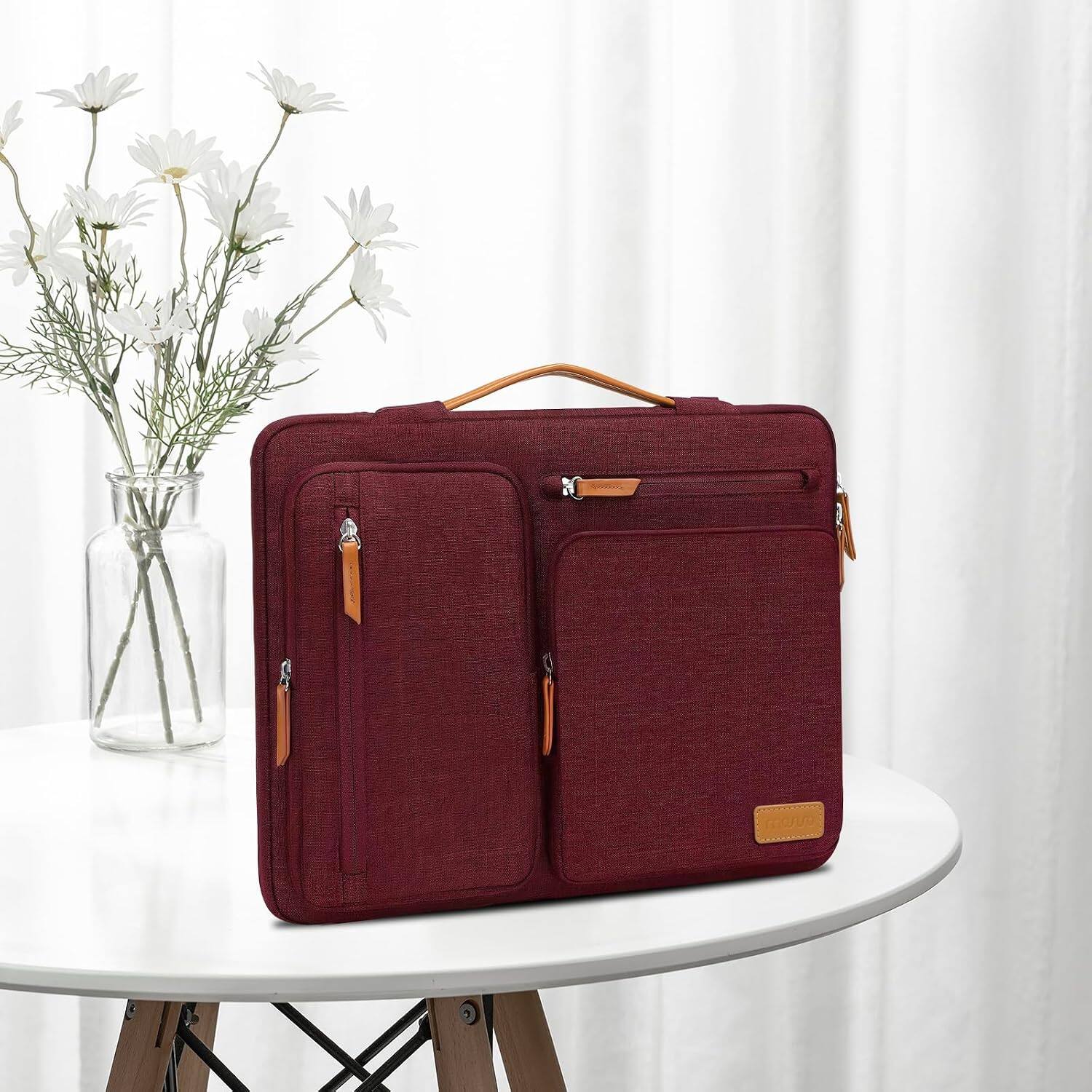Alt View 3. mosiso - 360 Protective Laptop Handbag Sleeve 15 inch for MacBook Air 15 M5 M4 M3 M2 / Pro 15 Dell XPS Plus - Wine Red.