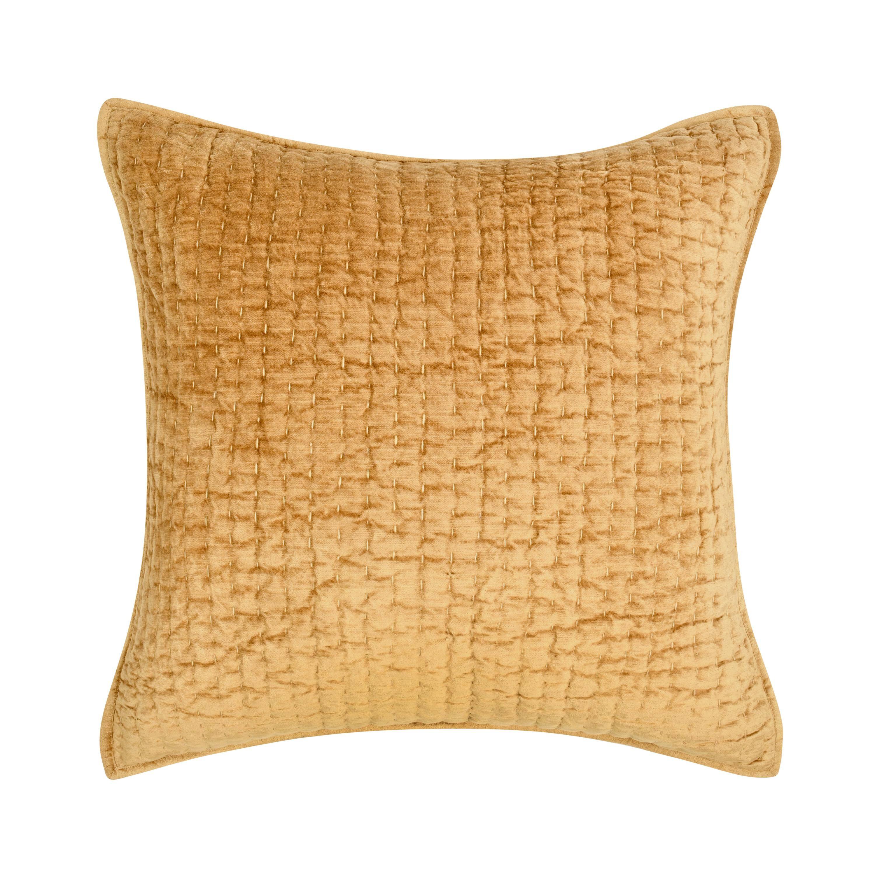 Front. Manhattan Lane - Romie Square Euro Pillow Sham, Honey Gold Rayon Velvet, Cotton 26 Inch - Honey Gold.