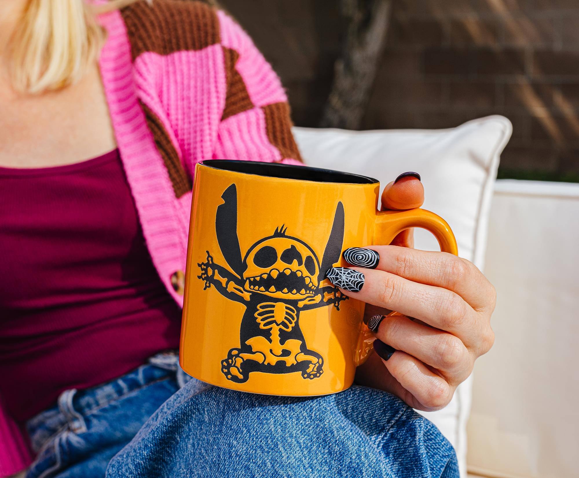 Alt View 5. Silver Buffalo - Disney Lilo & Stitch Skeleton Wax-Resist Ceramic Pottery Mug | 14 Ounces - Orange.