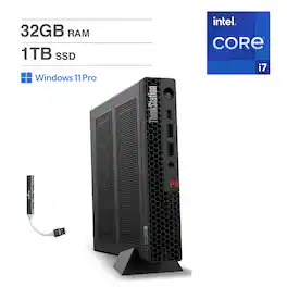 Lenovo - ThinkStation Mini Desktop (i7-14700, 32GB, 1TB SSD, T400, Win 11 Pro ) - Black
