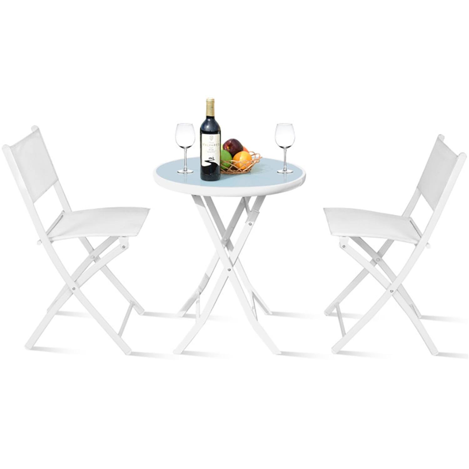 Left. Kadyn - Grand Patio Folding Bistro Furniture Set, 3 Piece Round Dining Table and Polyester Fabric Chairs WHITE - White.