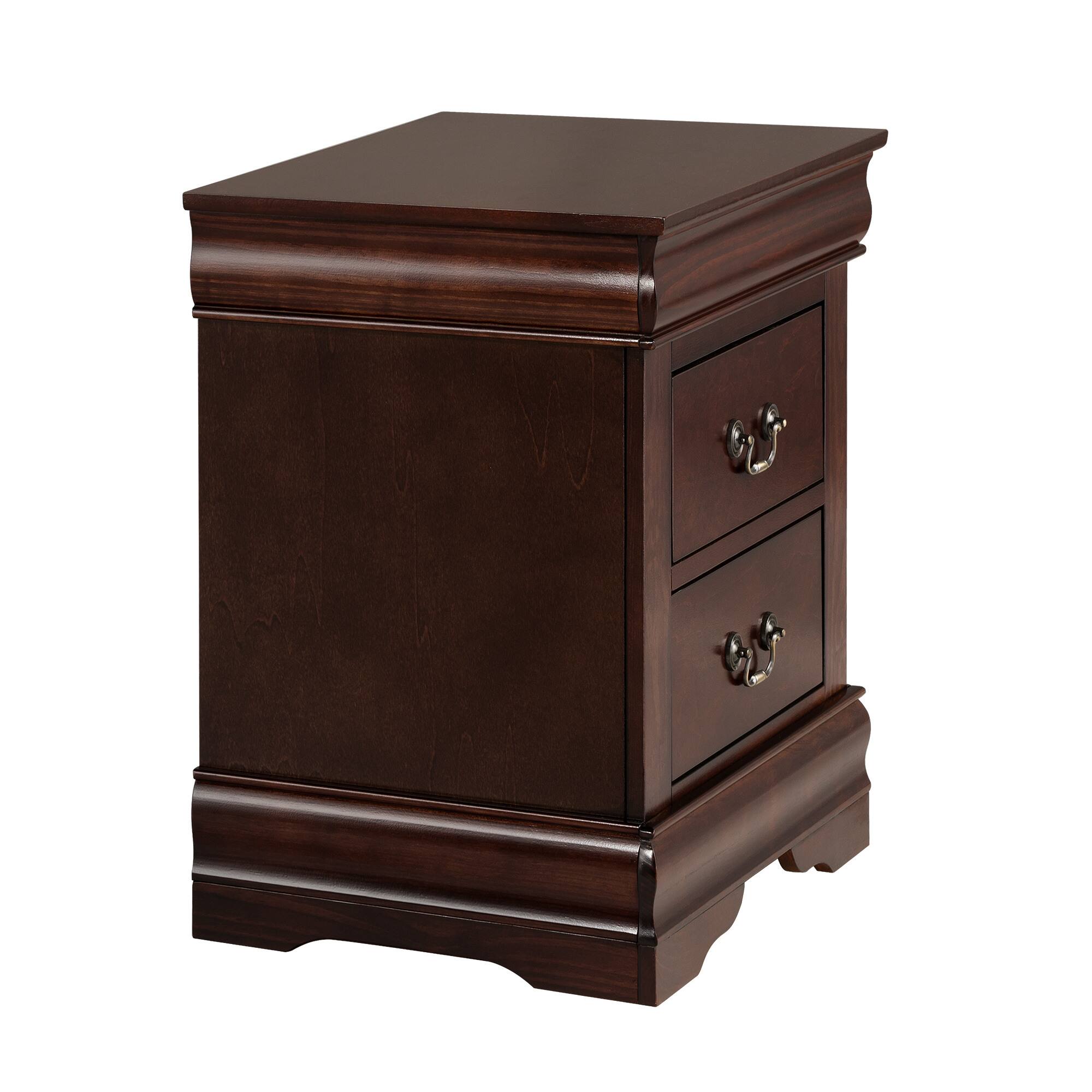 Alt View 1. Vaczon - 21.5" Solid Wood Nightstand with Drawer, Wood Veneer Bedside Table with Nickel Bail Pulls - Dark Cherry.