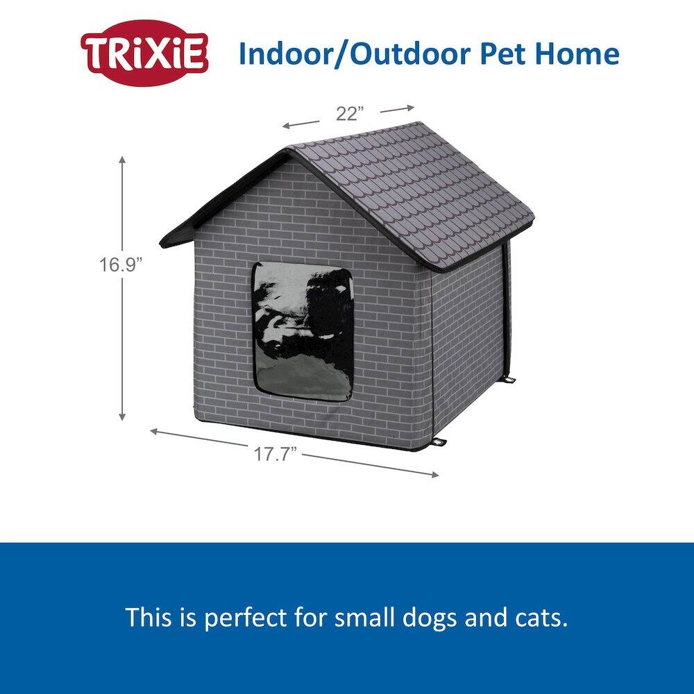 TRIXIE Indoor/Outdoor Pet Home  
22" x 16.9" x 17.7"  
This is perfect for small dogs and cats.