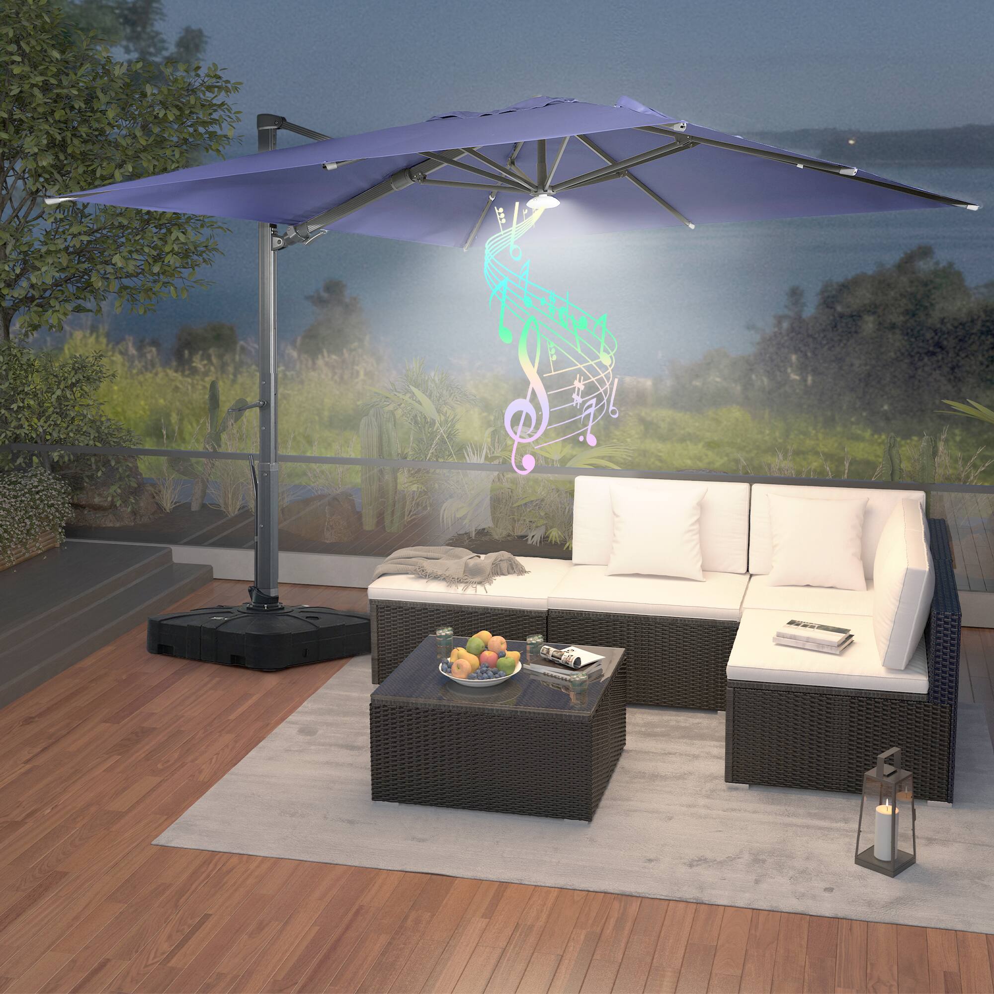 Angle. Mondawe - 10x10ft Patio Cantilever Umbrella Square Large Offset Umbrella with Bluetooth Speaker - Navy Blue.
