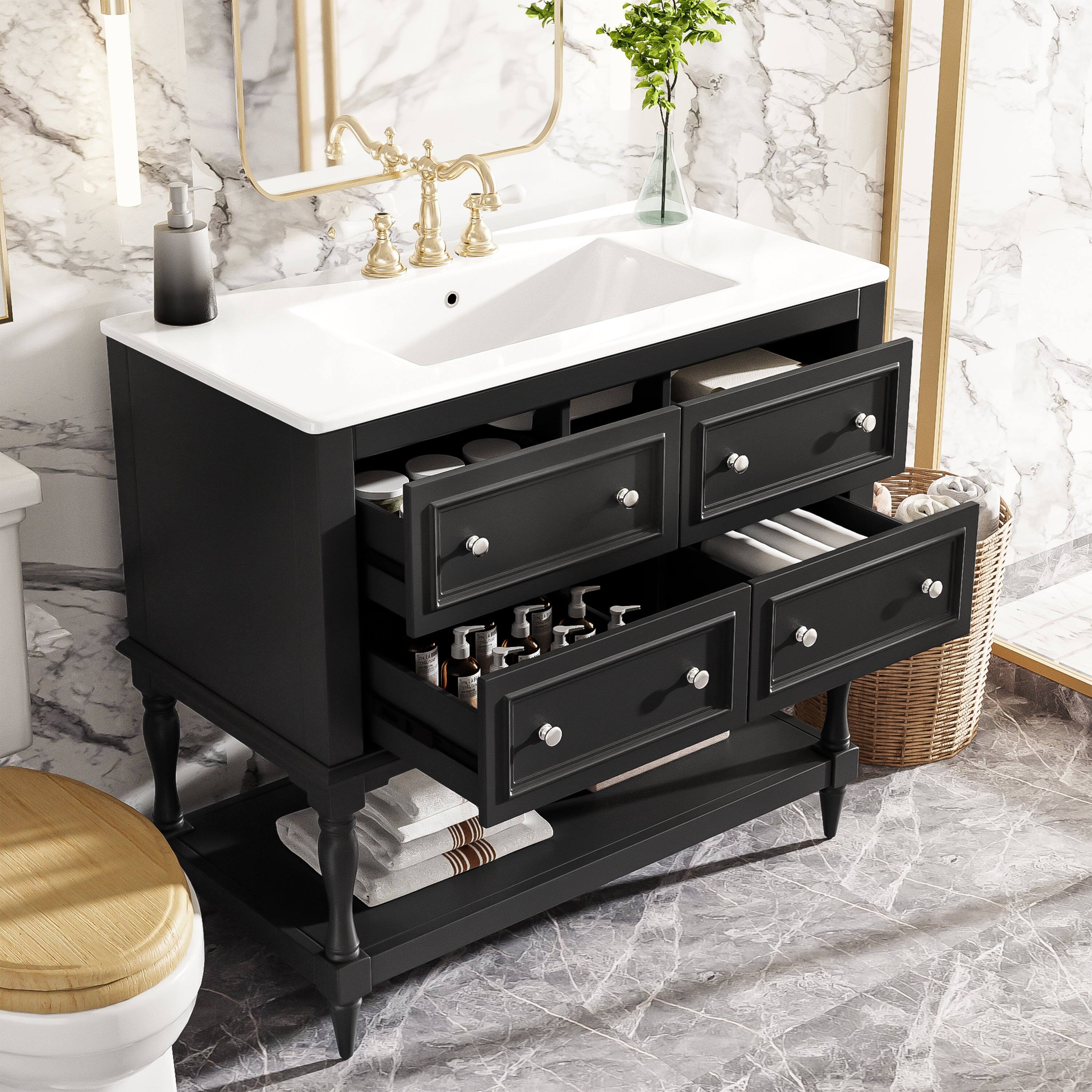 Alt View 2. Boyel Living - 36 Inch Modern Bathroom Vanity with Ceramic Sink Four Drawers Two Cabinets Black - Black.