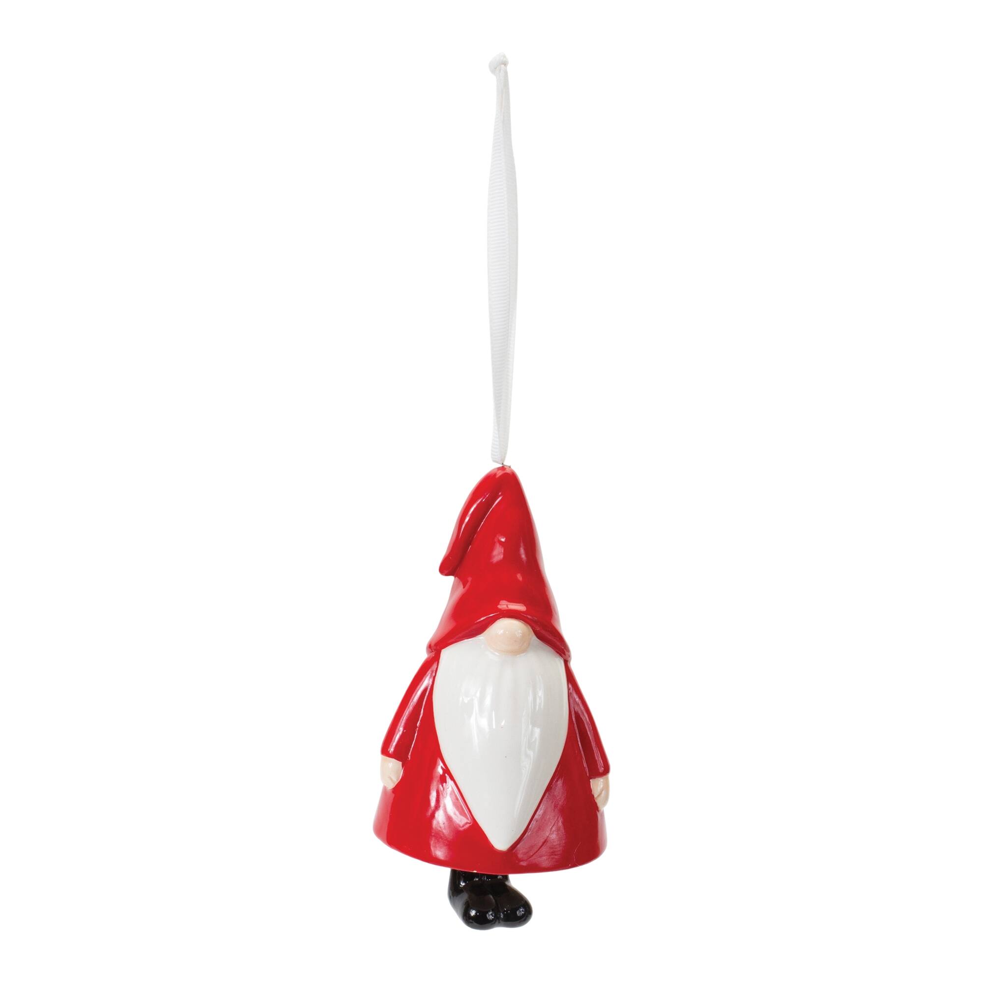 Angle. BreeBe - Ceramic Gnome Bell Ornament (Set of 12) - Red, White.