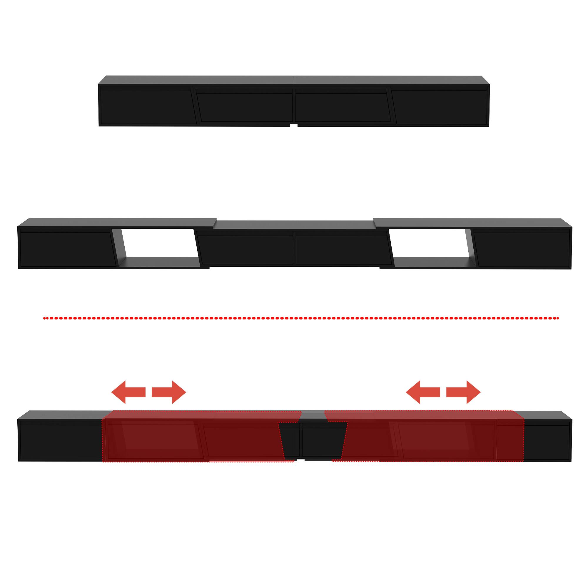 Alt View 10. FUFU&GAGA - Extendable TV Stand for 75 Inch TVs, Modern Entertainment Console with Adjustable Length, Storage Drawers, Open Shelves - Black.