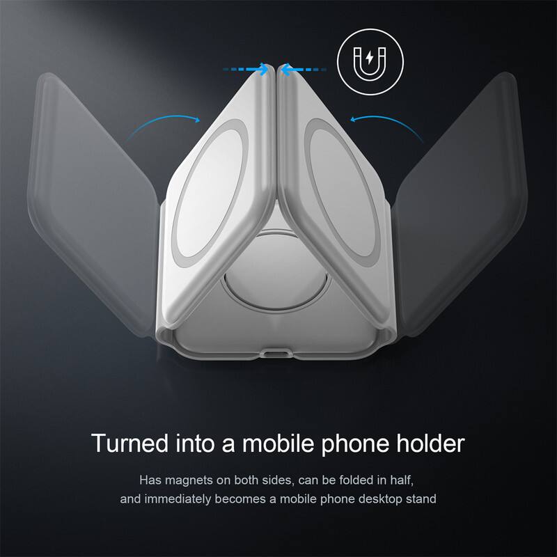 Turned into a mobile phone holder

Has magnets on both sides, can be folded in half, and immediately becomes a mobile phone desktop stand