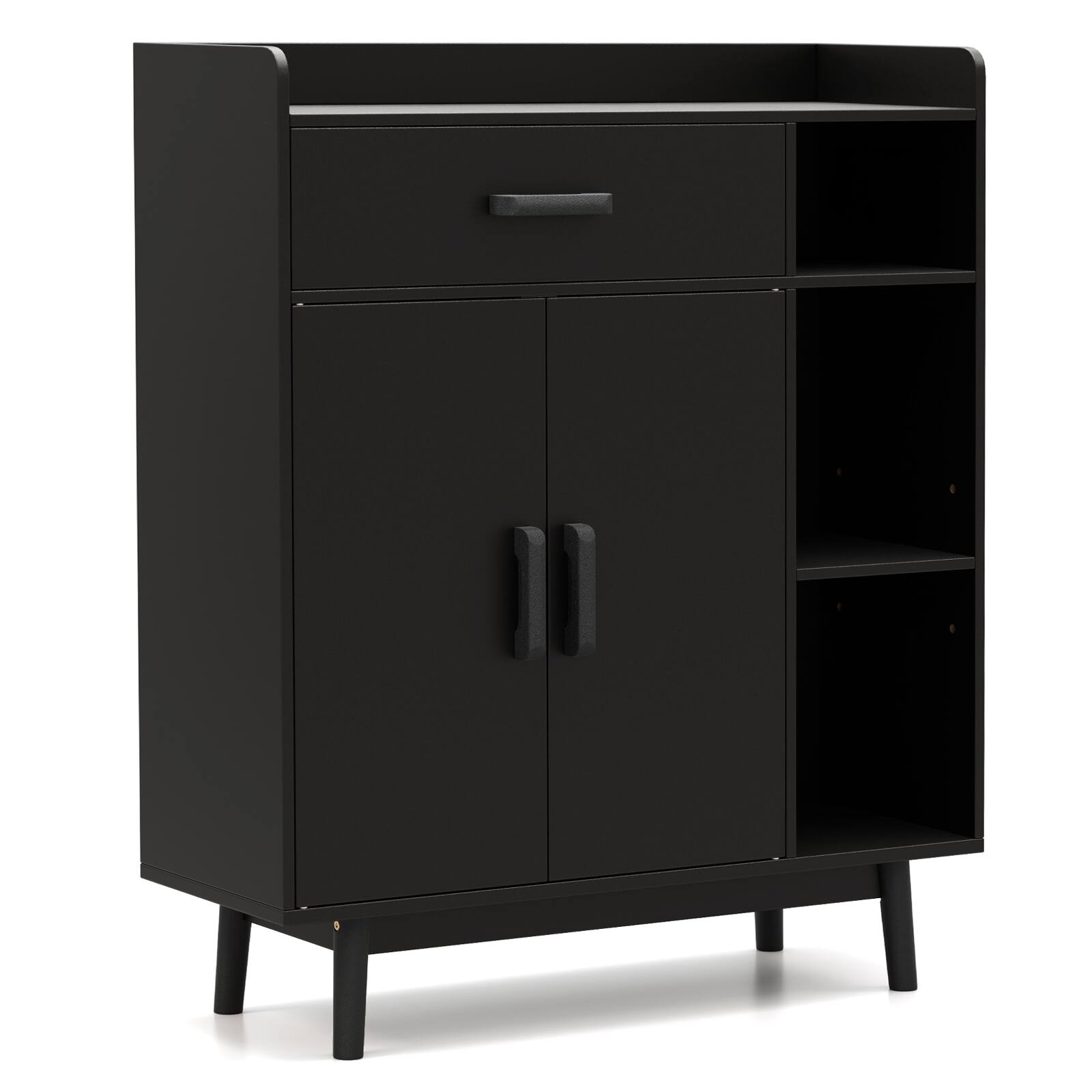 Alt View 9. Gymax - Gymax Floor Storage Cabinet Free Standing Cupboard Chest w/1 Drawer 2 Doors 3 Shelves - Black.